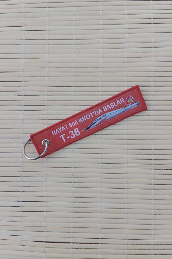 Hayat 500 Knotda Baslar T-38 Yazili Kirmizi Beyaz Nakis İslemeli Bez Anahtarlik