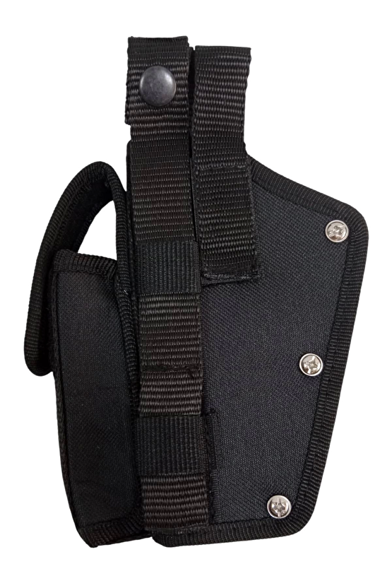 Siyah Renkli Sol El Cift Emniyetli Sarjorluklu Airsoft Palaskaya Kemere Gecirmeli İmpertex Silah Kilifi