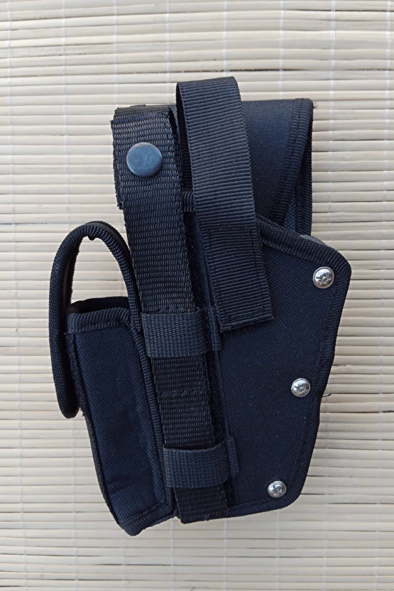 Sol El Siyah Renkli Cift Emniyetli Sarjorluklu Palaskaya Kemere Gecirmeli İmpertex Airsoft Sallama Silah Kilifi