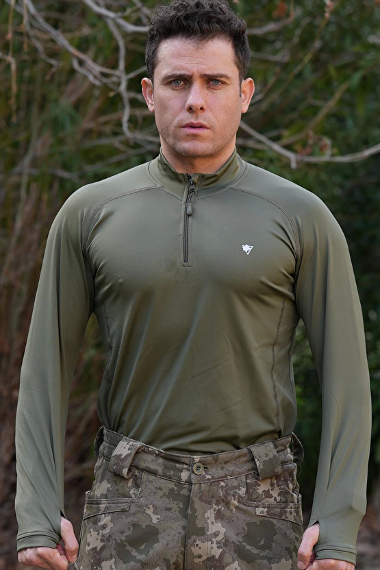 Kara Kuvvetleri Haki Renkli Uzun Kollu Ceyrek Fermuarli Esnek İc Katman Operasyon Taktik Combat Sweatshirt
