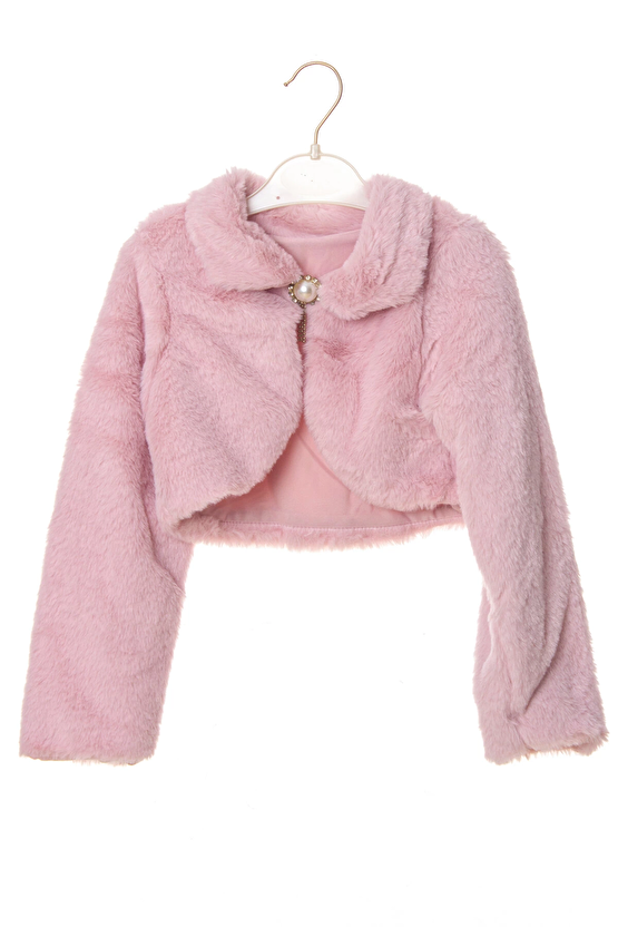 Pembe Renkli Uzun Kollu Pamuklu Kiz Cocuk Bolero Yelek