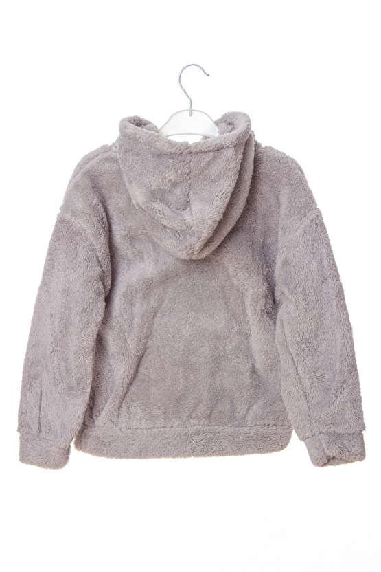 Gri Renkli Uyuyan Kedi Detayli Cepli Kapusonlu Monday Nakisli Kaliteli Uzun Kollu Sweatshirt