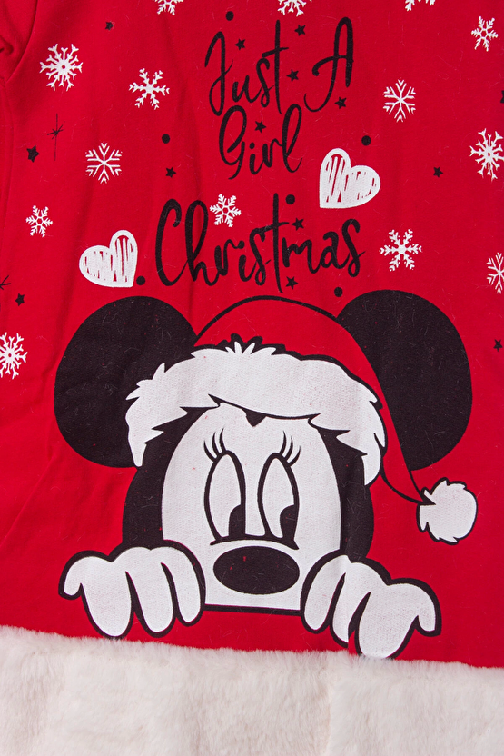 Kirmizi Renkli Just A Girl Christmas Baskili Nakisli Pamuklu Uzun Kollu Cocuk Sweatshirt