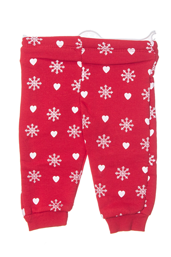 Kirmizi Renkli The Perfect Christmas Mickey Mouse Baskili Nakisli Pamuklu Uzun Kollu Cocuk Alt Ust Takim