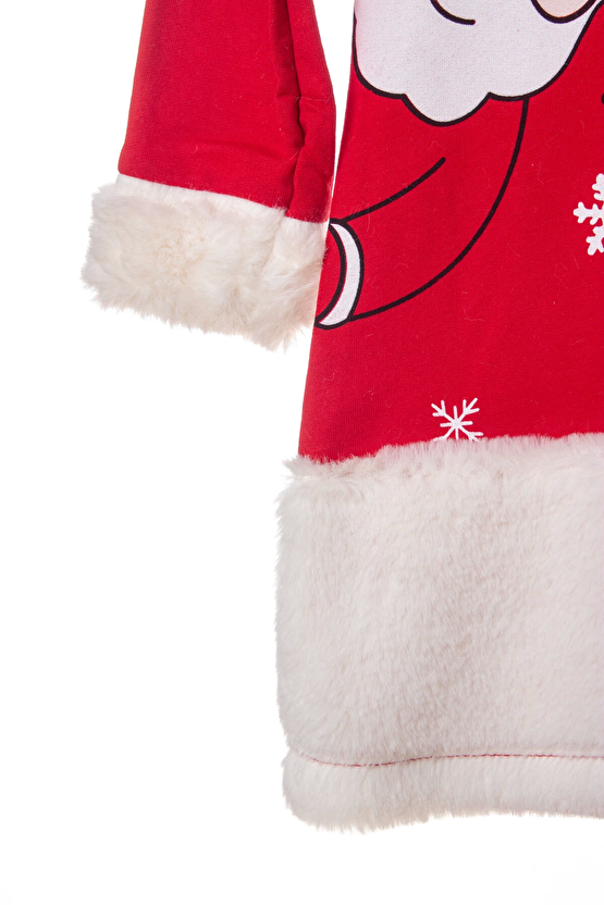 Kirmizi Renkli Noel Baba Baskili Nakisli Pamuklu Uzun Kollu Cocuk Sweatshirt