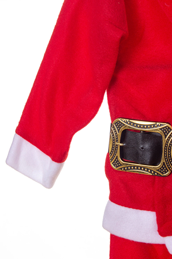 Kirmizi Renkli Bereli Kemerli Kaliteli Uzun Kollu Noel Baba Detayli Unisex Kostum