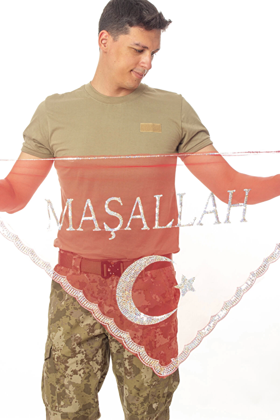 Kirmizi Beyaz Ayyildiz Masallah Yazılı Pul İslemeli Asker Ugurlama Sali