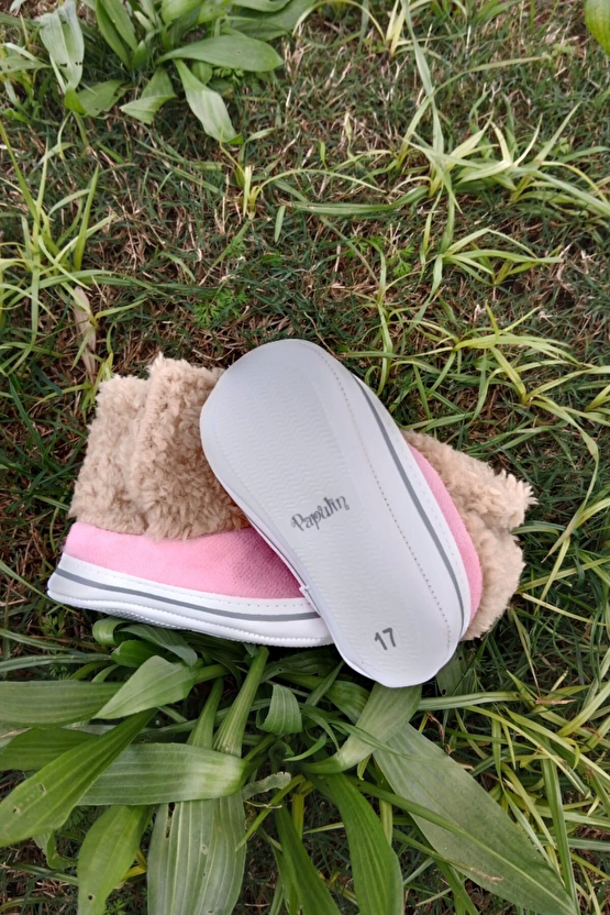 Pembe Renkli İci Pamuklu Cirtli Bantli Kapamali Organik Unisex Cocuk Bebek İlkadim Patik Panduf