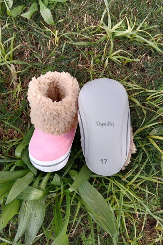 Pembe Renkli İci Pamuklu Cirtli Bantli Kapamali Organik Unisex Cocuk Bebek İlkadim Patik Panduf
