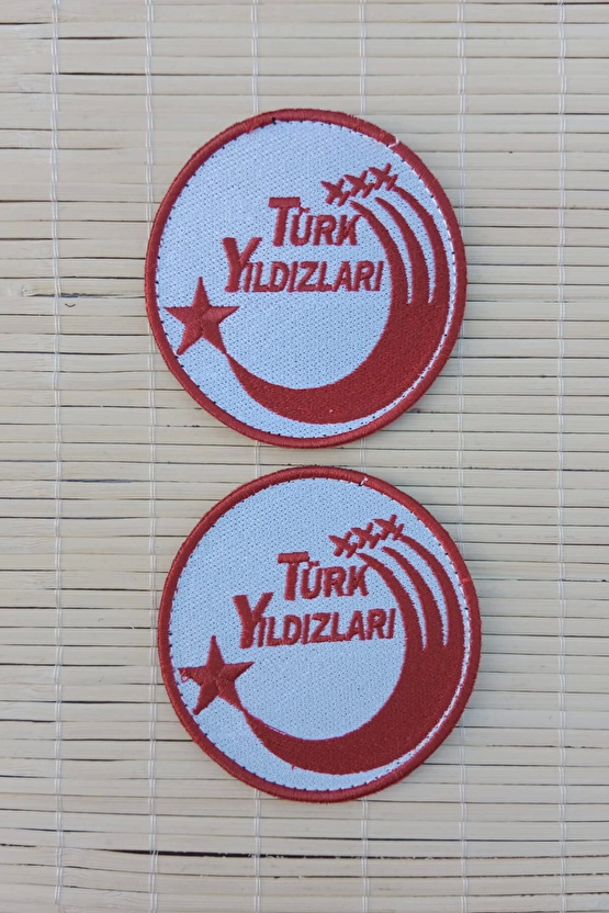Beyaz Zemin Kirmizi Nakis İslemeli Turk Yildizlari Arma Pec Patch