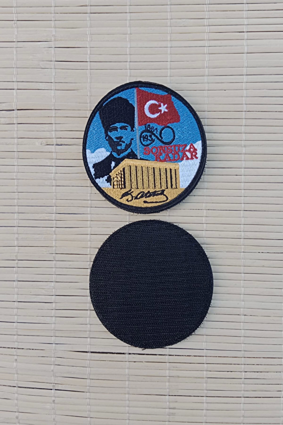 Mustafa Kemal Ataturk Resimli İmzali Sonsuza Kadar Yazili Anitkabir Nakis İslemeli Dalgalanan Bayrak Arma Pec Patch