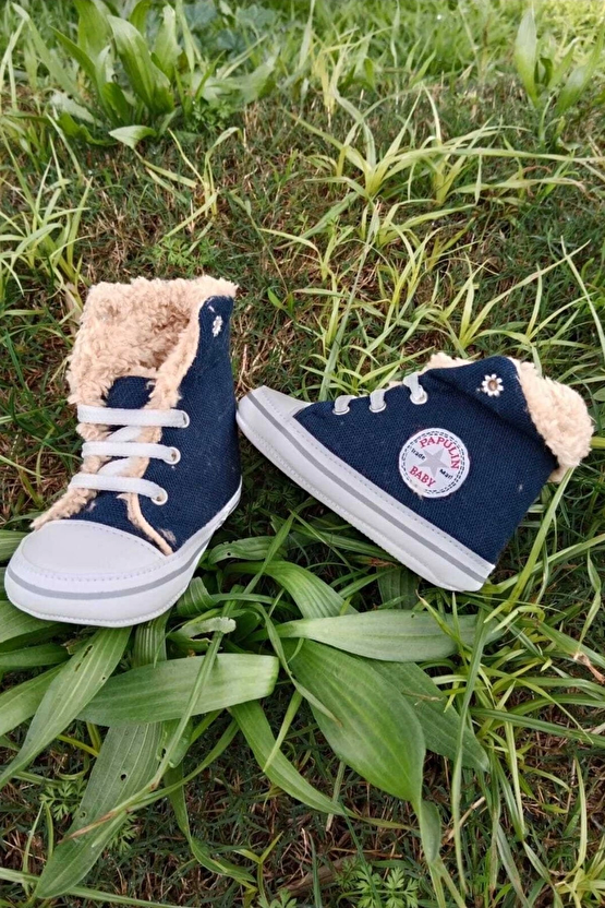 Lacivert Renkli Converse Model İci Polarli Organik Unisex Cocuk Bebek İlkadim Bagcikli Patik Sneaker Casual Ayakkabi
