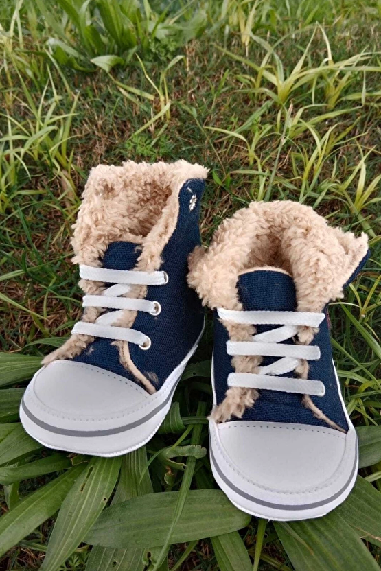 Lacivert Renkli Converse Model İci Polarli Organik Unisex Cocuk Bebek İlkadim Bagcikli Patik Sneaker Casual Ayakkabi