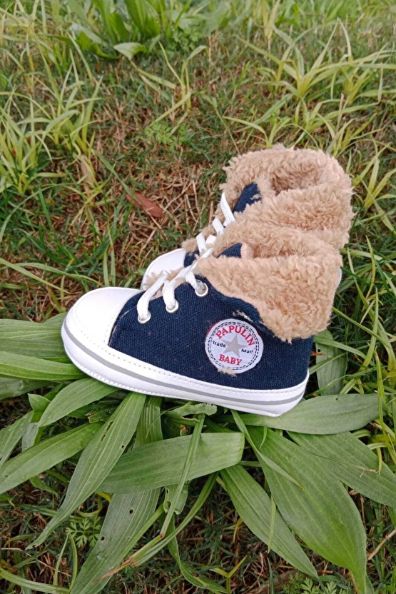 Lacivert Renkli Converse Model İci Polarli Organik Unisex Cocuk Bebek İlkadim Bagcikli Patik Sneaker Casual Ayakkabi