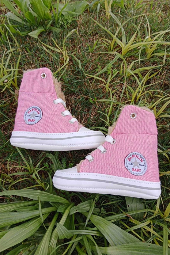 Pembe Renkli Converse Model İci Polarli Organik Cocuk Bebek İlkadim Bagcikli Patik Sneaker Casual Ayakkabi