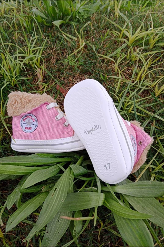Pembe Renkli Converse Model İci Polarli Organik Cocuk Bebek İlkadim Bagcikli Patik Sneaker Casual Ayakkabi