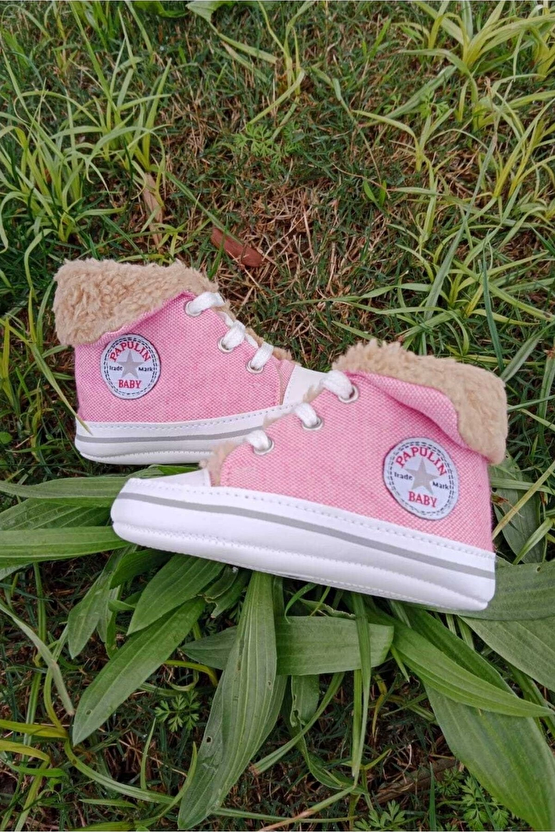 Pembe Renkli Converse Model İci Polarli Organik Cocuk Bebek İlkadim Bagcikli Patik Sneaker Casual Ayakkabi