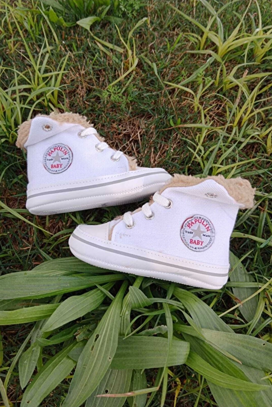 Beyaz Renkli Converse Model İci Polarli Organik Unisex Cocuk Bebek İlkadim Bagcikli Patik Sneaker Casual Ayakkabi