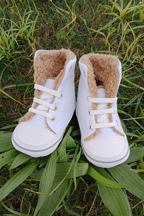 Beyaz Renkli Converse Model İci Polarli Organik Unisex Cocuk Bebek İlkadim Bagcikli Patik Sneaker Casual Ayakkabi