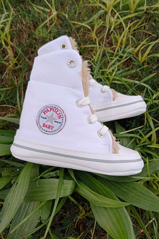Beyaz Renkli Converse Model İci Polarli Organik Unisex Cocuk Bebek İlkadim Bagcikli Patik Sneaker Casual Ayakkabi