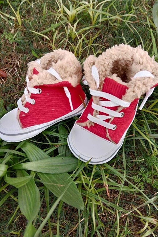 Kirmizi Renkli Converse Model İci Polarli Organik Unisex Cocuk Bebek İlkadim Bagcikli Patik Sneaker Casual Ayakkabi