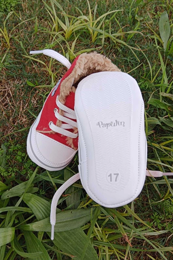 Kirmizi Renkli Converse Model İci Polarli Organik Unisex Cocuk Bebek İlkadim Bagcikli Patik Sneaker Casual Ayakkabi