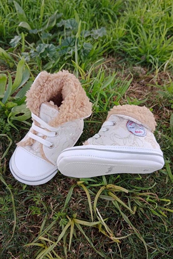 Krem Renkli Converse Model İci Polarli Organik Unisex Cocuk Bebek İlkadim Bagcikli Patik Sneaker Casual Ayakkabi