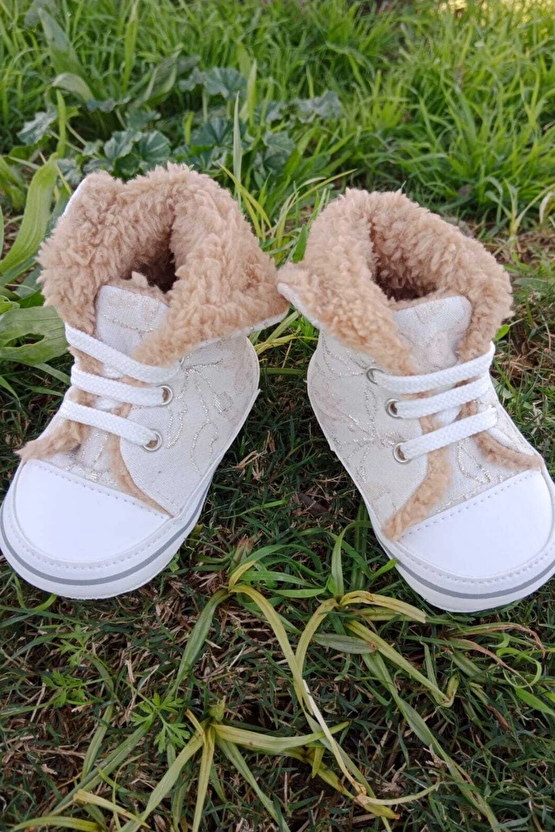 Krem Renkli Converse Model İci Polarli Organik Unisex Cocuk Bebek İlkadim Bagcikli Patik Sneaker Casual Ayakkabi