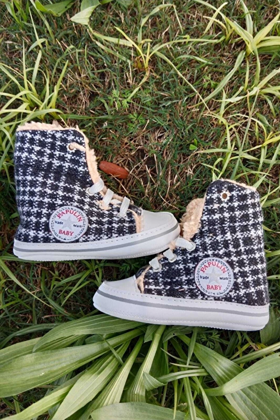 Siyah Renkli Converse Model İci Polarli Organik Unisex Cocuk Bebek İlkadim Bagcikli Patik Sneaker Casual Ayakkabi