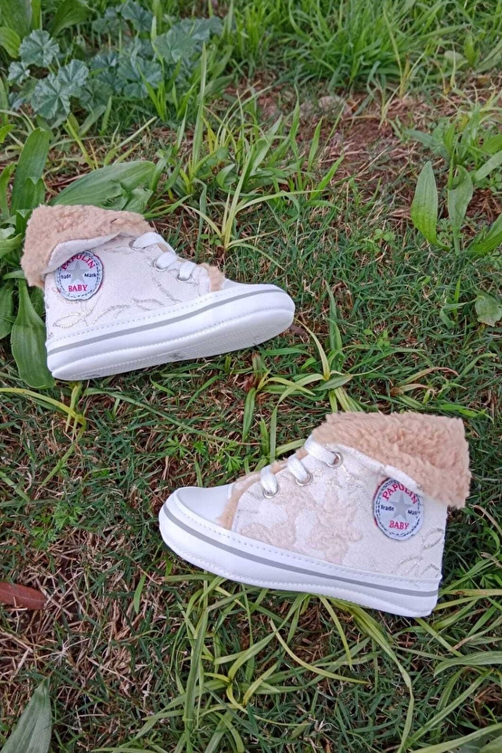 Pudra Renkli Converse Model İci Polarli Organik Cocuk Bebek İlkadim Bagcikli Patik Sneaker Casual Ayakkabi