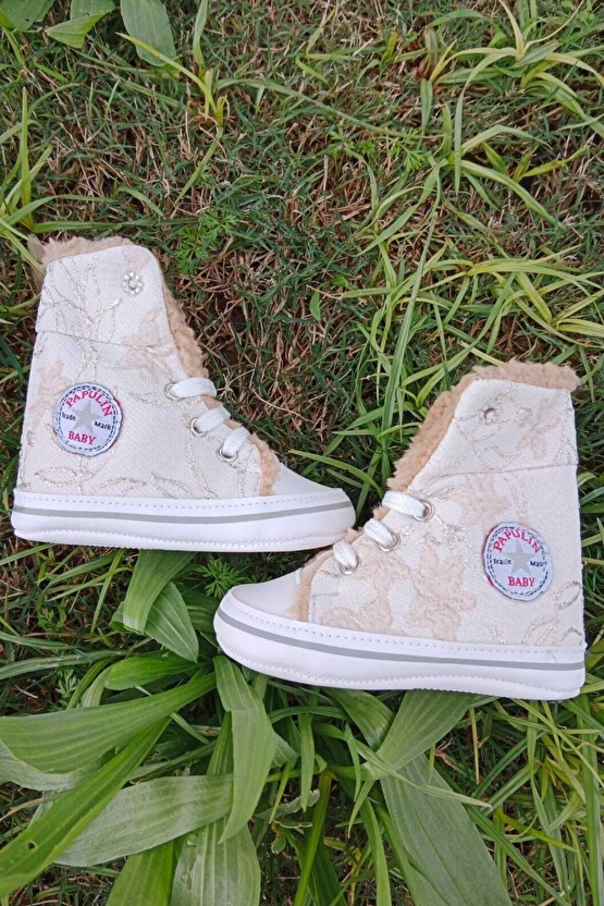 Pudra Renkli Converse Model İci Polarli Organik Cocuk Bebek İlkadim Bagcikli Patik Sneaker Casual Ayakkabi