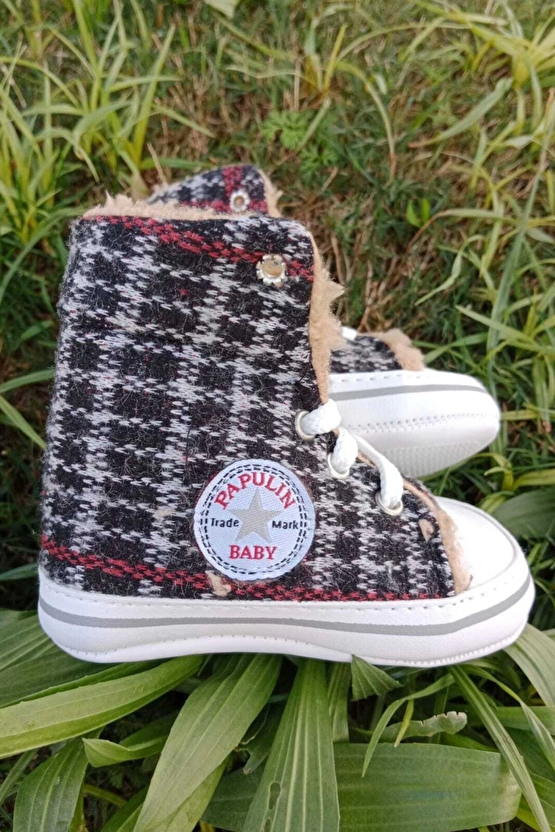 Siyah Kirmizi Renkli Converse Model İci Polarli Organik Unisex Cocuk Bebek İlkadim Bagcikli Patik Sneaker Casual Ayakkab