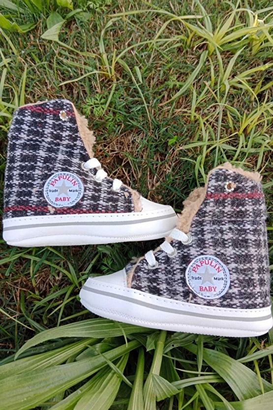 Siyah Kirmizi Renkli Converse Model İci Polarli Organik Unisex Cocuk Bebek İlkadim Bagcikli Patik Sneaker Casual Ayakkab