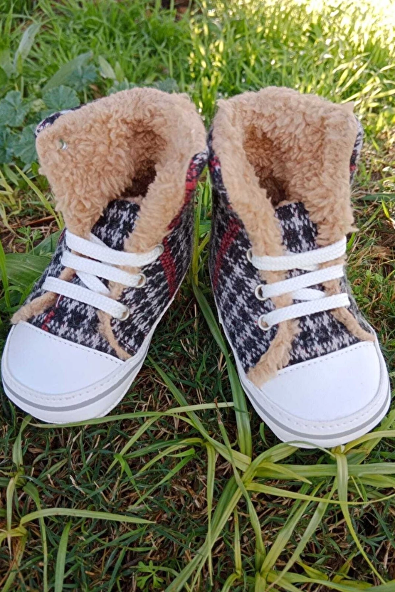 Siyah Kirmizi Renkli Converse Model İci Polarli Organik Unisex Cocuk Bebek İlkadim Bagcikli Patik Sneaker Casual Ayakkab