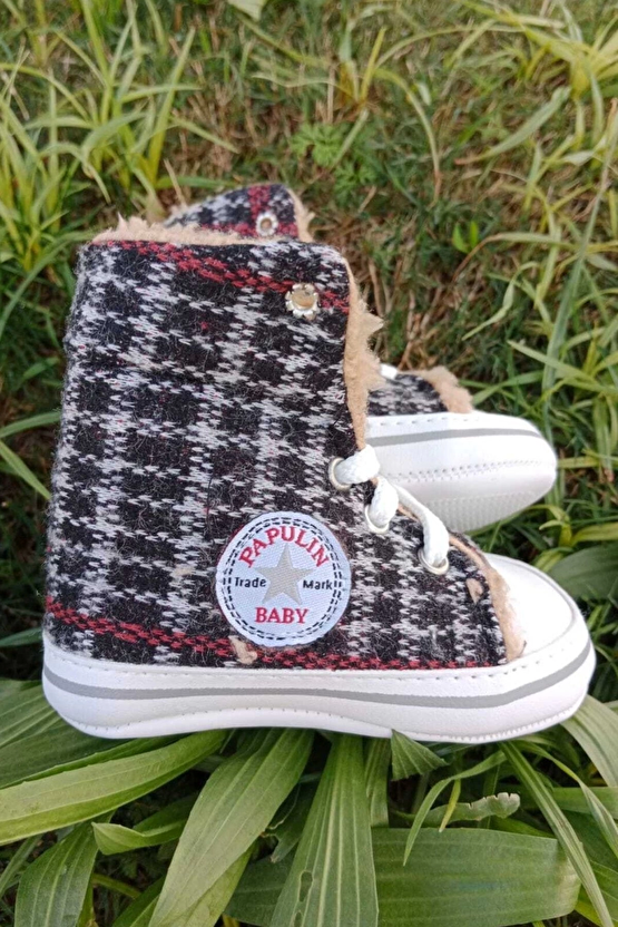 Siyah Kirmizi Renkli Converse Model İci Polarli Organik Unisex Cocuk Bebek İlkadim Bagcikli Patik Sneaker Casual Ayakkab