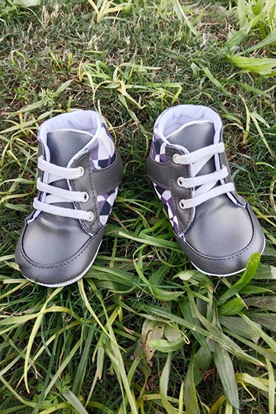 Fume Renkli İci Pamuklu Organik Cocuk Bebek İlkadim Bagcikli Patik Sneaker Casual Ayakkabi