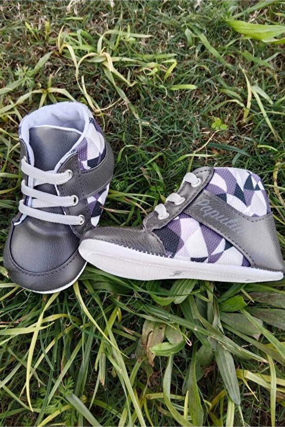 Fume Renkli İci Pamuklu Organik Cocuk Bebek İlkadim Bagcikli Patik Sneaker Casual Ayakkabi