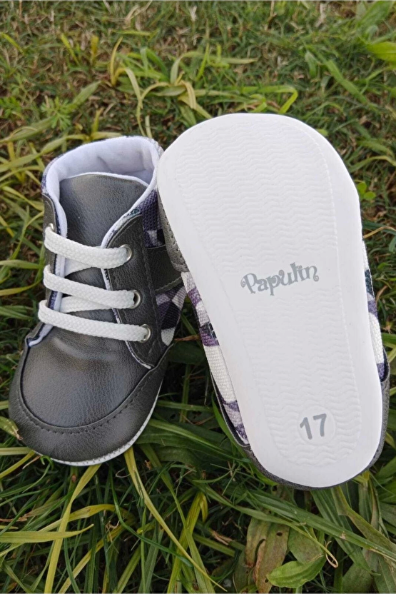 Fume Renkli İci Pamuklu Organik Cocuk Bebek İlkadim Bagcikli Patik Sneaker Casual Ayakkabi