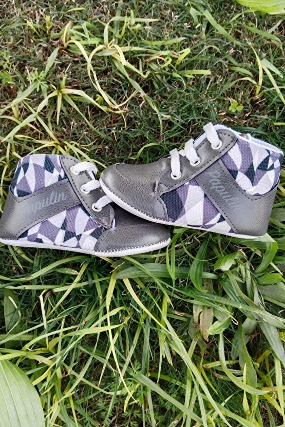 Fume Renkli İci Pamuklu Organik Cocuk Bebek İlkadim Bagcikli Patik Sneaker Casual Ayakkabi
