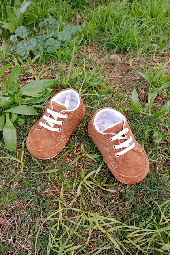 Kahve Renkli İci Pamuklu Organik Cocuk Bebek İlkadim Bagcikli Patik Sneaker Casual Ayakkabi