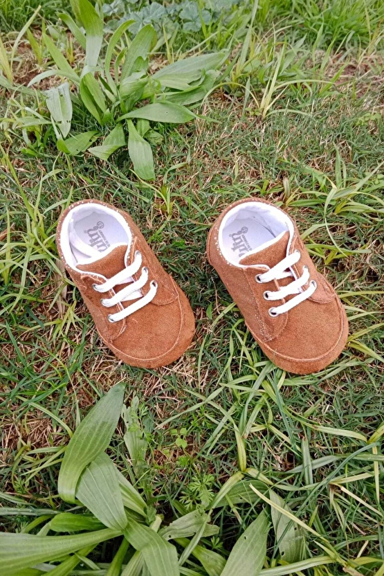 Kahve Renkli İci Pamuklu Organik Cocuk Bebek İlkadim Bagcikli Patik Sneaker Casual Ayakkabi