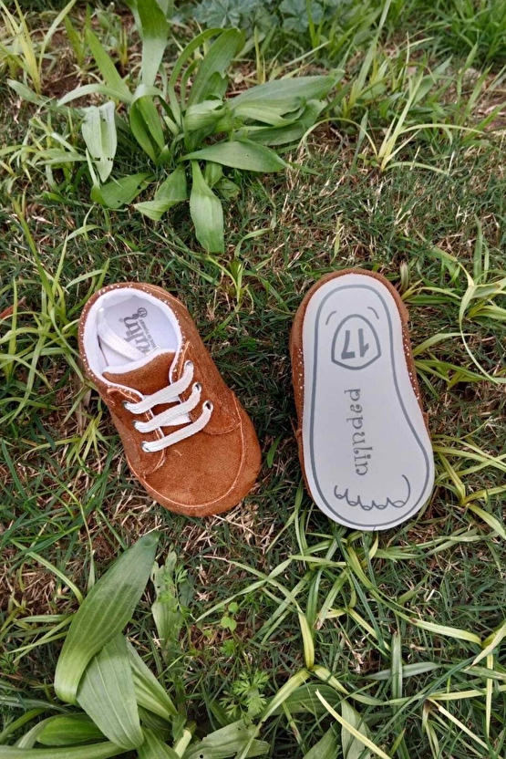Kahve Renkli İci Pamuklu Organik Cocuk Bebek İlkadim Bagcikli Patik Sneaker Casual Ayakkabi