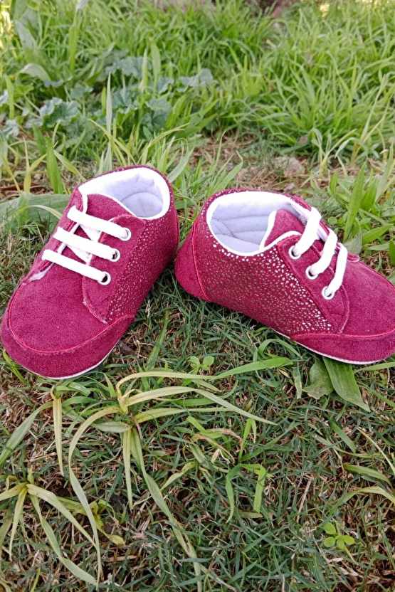 Bordo Renkli İci Pamuklu Organik Cocuk Bebek İlkadim Bagcikli Patik Sneaker Casual Ayakkabi