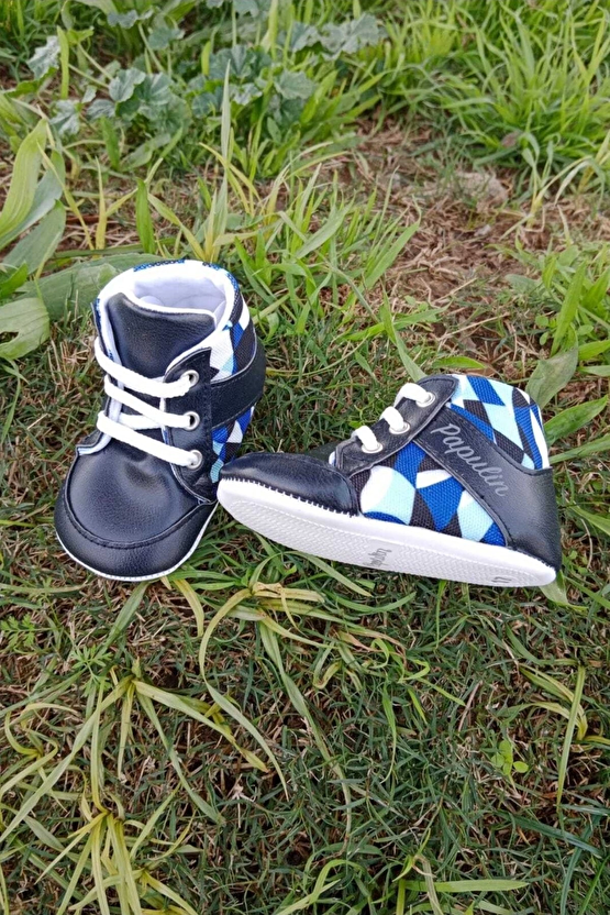 Lacivert Renkli İci Pamuklu Organik Cocuk Bebek İlkadim Bagcikli Patik Sneaker Casual Ayakkabi