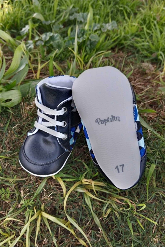 Lacivert Renkli İci Pamuklu Organik Cocuk Bebek İlkadim Bagcikli Patik Sneaker Casual Ayakkabi