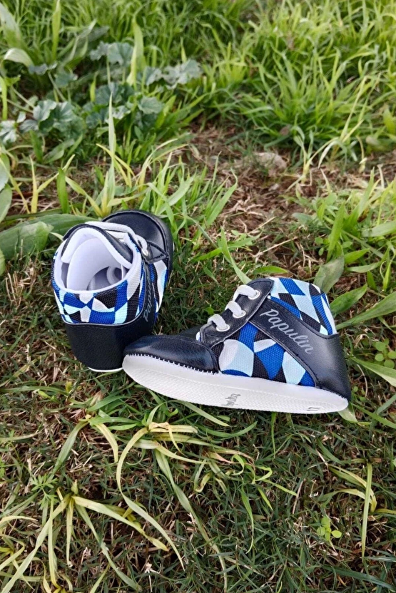 Lacivert Renkli İci Pamuklu Organik Cocuk Bebek İlkadim Bagcikli Patik Sneaker Casual Ayakkabi