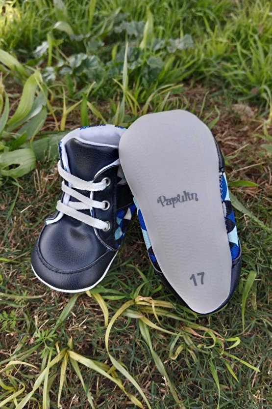 Lacivert Renkli İci Pamuklu Organik Cocuk Bebek İlkadim Bagcikli Patik Sneaker Casual Ayakkabi