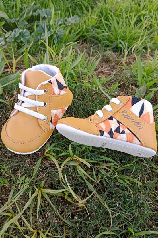 Hardal Renkli İci Pamuklu Organik Ortopedik Cocuk Bebek İlkadim Bagcikli Patik Kanvas Sneaker Casual Ayakkabi
