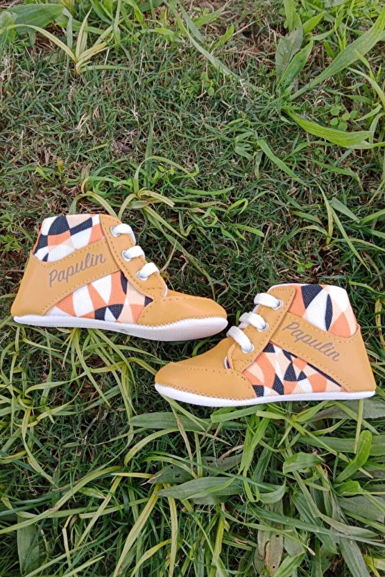 Hardal Renkli İci Pamuklu Organik Ortopedik Cocuk Bebek İlkadim Bagcikli Patik Kanvas Sneaker Casual Ayakkabi