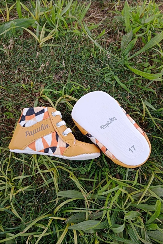 Hardal Renkli İci Pamuklu Organik Ortopedik Cocuk Bebek İlkadim Bagcikli Patik Kanvas Sneaker Casual Ayakkabi